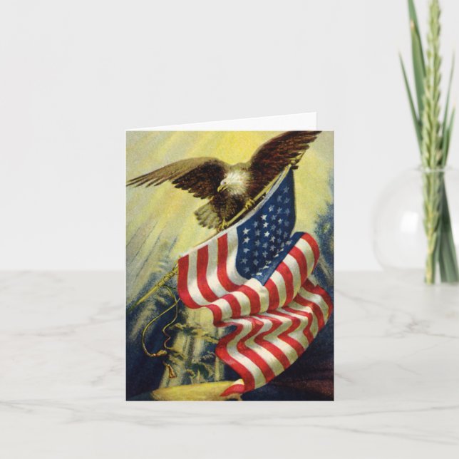 Carte Drapeau américain d'aigle patriotique vintage (Devant)
