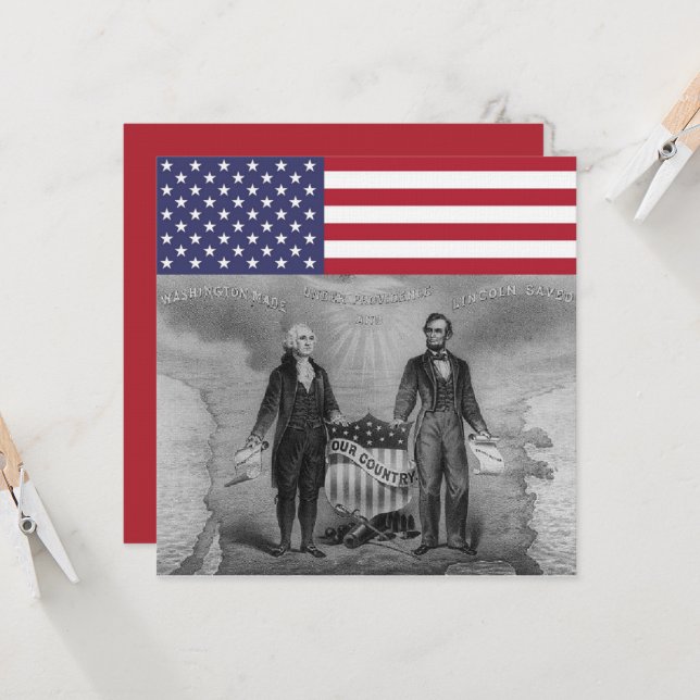Carte Drapeau américain George Washington Abraham Lincol (Devant/Arrière en situation)