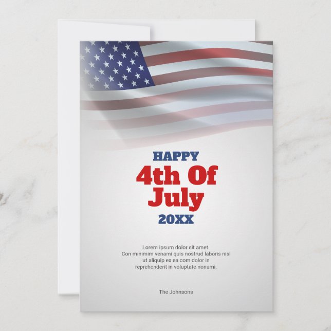 Carte Drapeau américain | Happy 4 juillet salutation (Devant)
