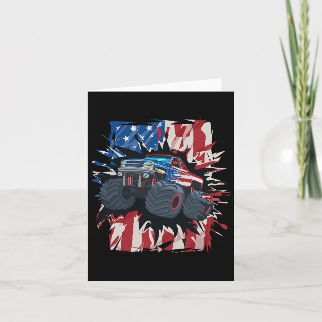Carte Drapeau américain Monster Truck 4 juillet Shirt Bo (Devant)