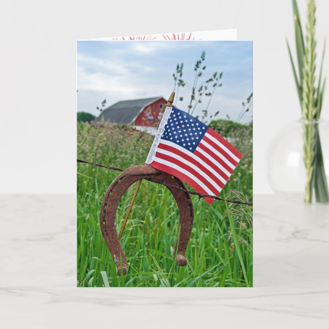 Carte Drapeau américain sur fer à cheval rouillé (Devant)