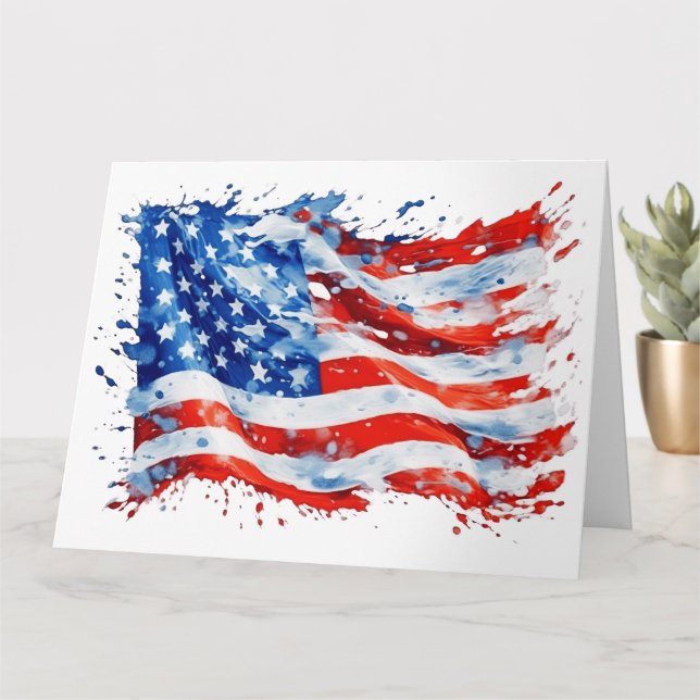 Carte Drapeau américain USA aquarelle 4 juillet (Petite plante)