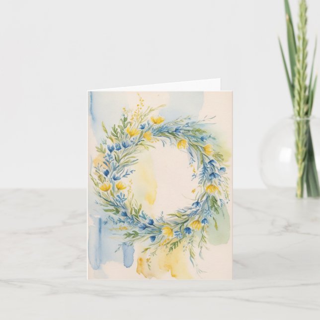 Carte Drapeau Chic Ukraine Inspiré Wreath Aquarelle (Devant)