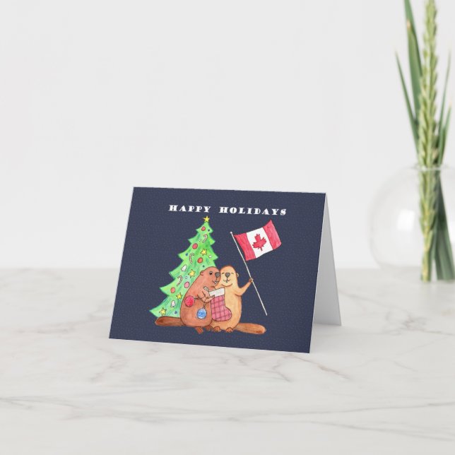 Carte Drapeau de la feuille d'érable du castor de Noël c (Devant)
