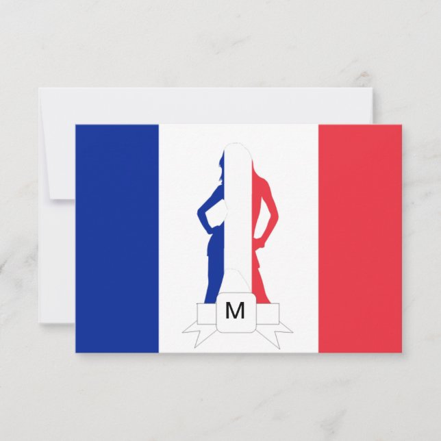 Carte Drapeau français et monogramme fille (Devant)