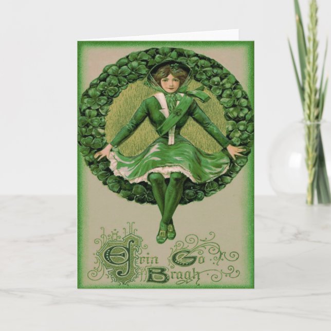 Carte Drapeau irlandais-américain harpe d'Erin Shamrock (Devant)