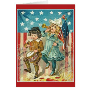 Carte drapeau Patriotique Enfants vintages