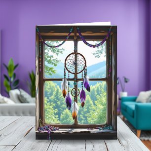 Carte Dreamcatcher dans la fenêtre Joyeux anniversaire