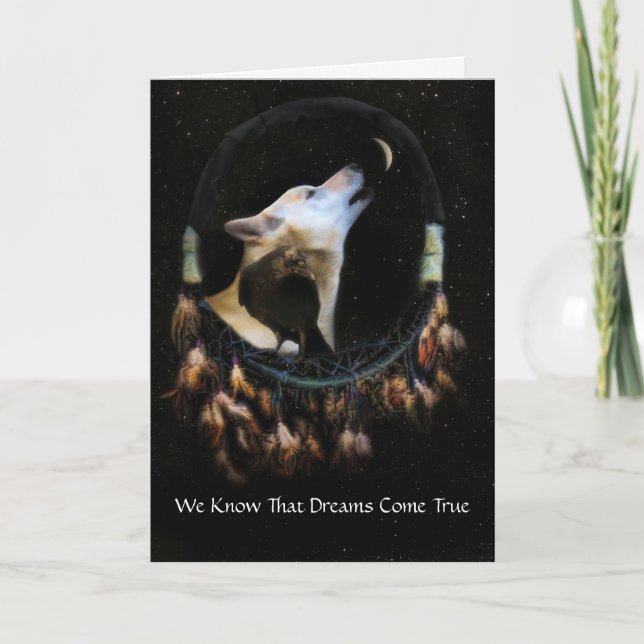 Carte Dreamcatcher Raven et Wolf Anniversaire (Devant)