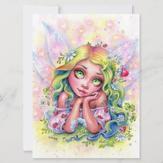 Carte Dreamy Fae mignonne Fairy Girl Imaginaire Flower A (Devant)