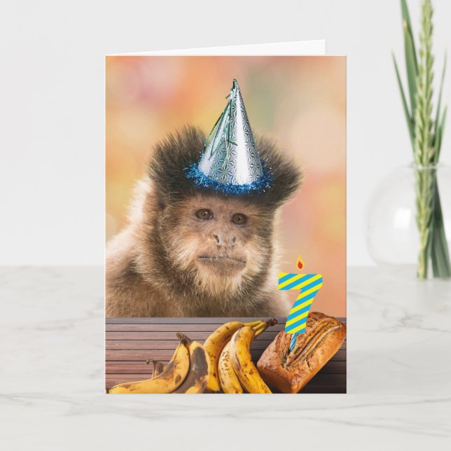 Carte Drôle 7Anniversaire Capuchin Singe Banane Pain (Devant)
