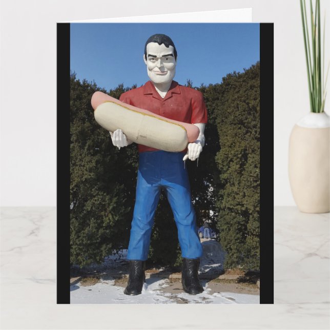 CARTE DRÔLE ANNIVERSAIRE RETRO HOMME GEANT HOT DOG (Devant)