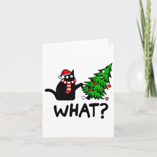 Carte Drôle cadeau de chat noir Poussant l'arbre de Noël