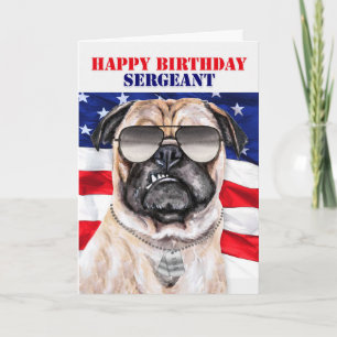 Carte Drôle Carlin Chien Sergent Militaire Anniversaire