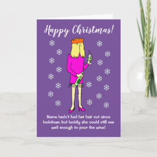 Carte Drôle Cartoon Femme Boire Vin Noël