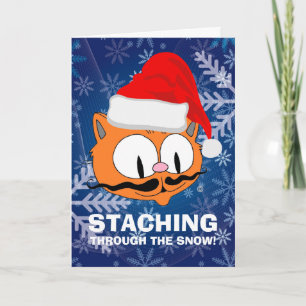 Carte Drôle Cartoon Mustache Chat Noël