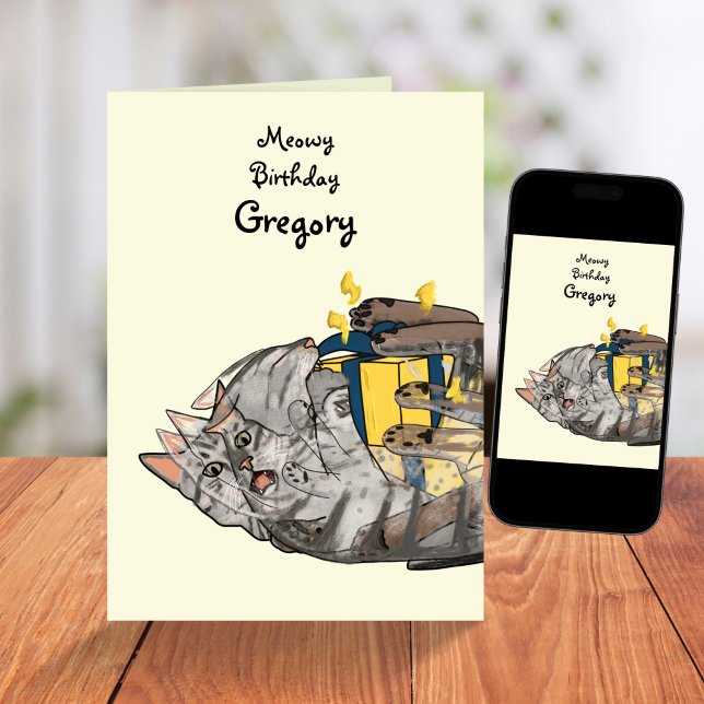 Carte Drôle Cat Action Cartoon Détruit Cadeau Anniversai (Créateur téléchargé)