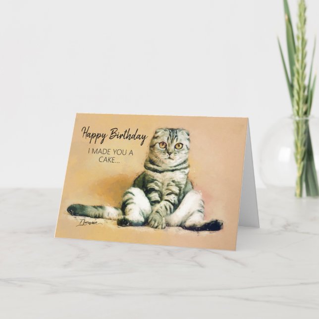 Carte Drôle Cat Ate Cake Joyeux Anniversaire (Devant)