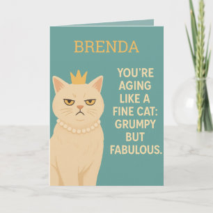 Carte Drôle Chat Anniversaire Grumpy mais Fabulous avec