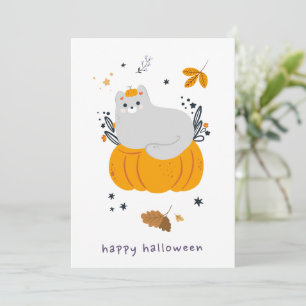 Carte Drôle chats de dessin animé avec balais, citrouill