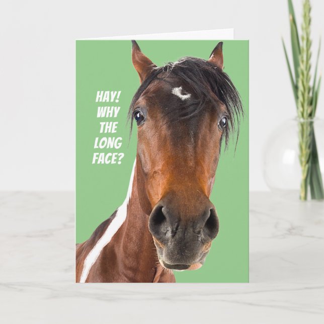 Carte Drôle Cheval Long Face Pas Pâturer Premier Anniver (Devant)
