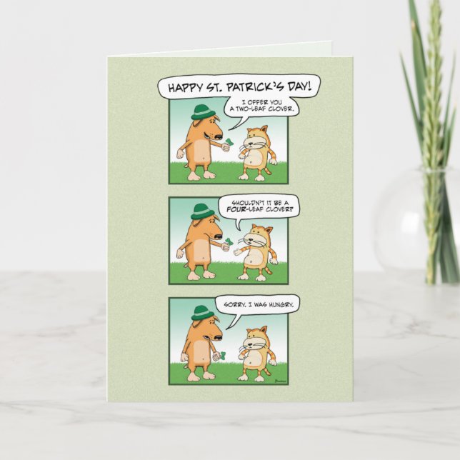 Carte Drôle Chien et Chat Clover St. Patrick's Day (Devant)