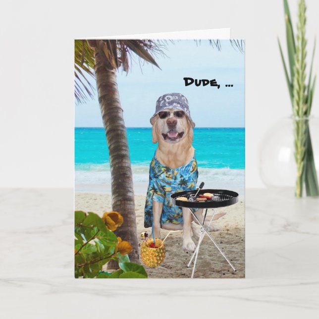 Carte Drôle chien / Lab à Hawaiian Chemise sur la plage (Devant)