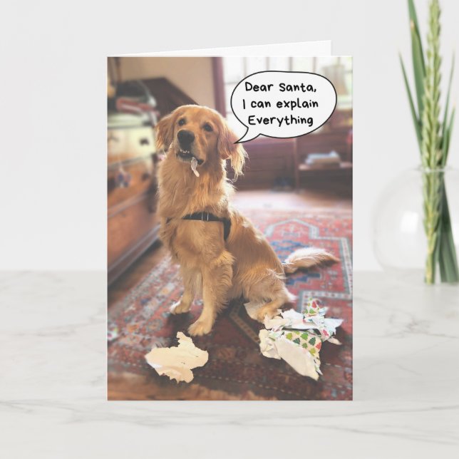 Carte Drôle Chien Père Noël Je Peux Expliquer Tout Noël (Devant)
