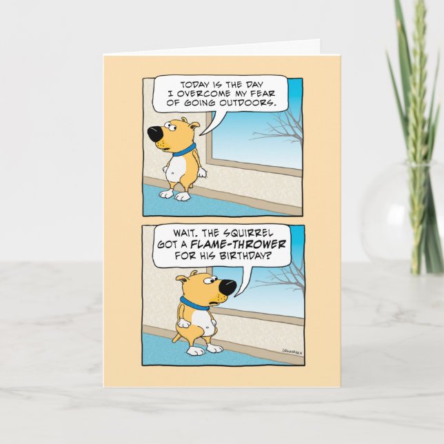 Carte Drôle chien peur de l'écureuil anniversaire (Devant)