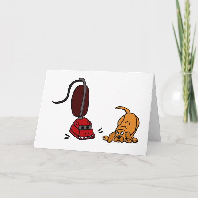 Carte Drôle chien peur du nettoyeur à vide (Devant)