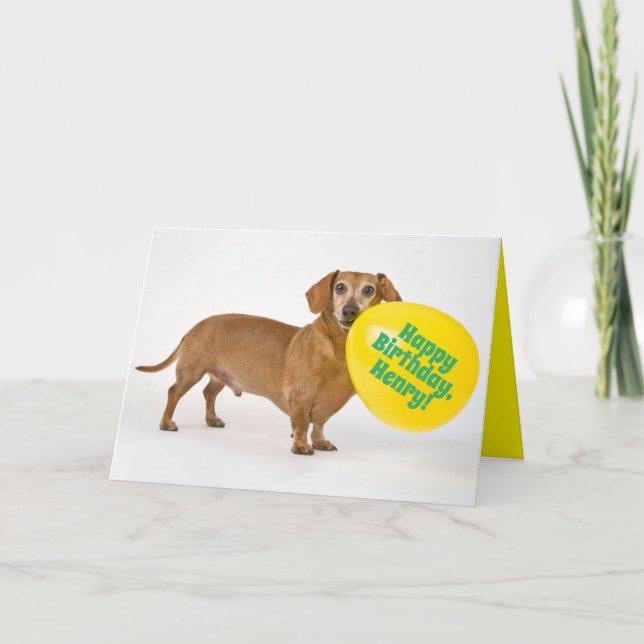 Carte Drôle Chien Wiener Avec Balloon D'Anniversaire Per (Devant)