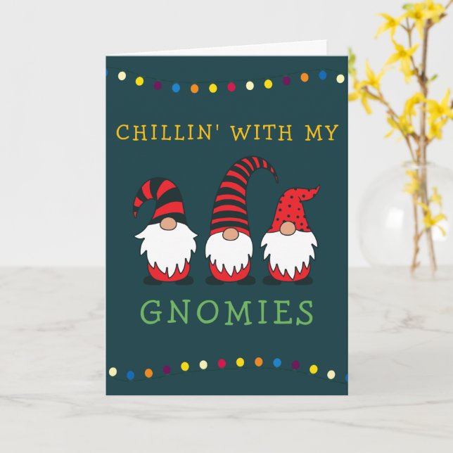 Carte Drôle Chillin' avec mon jeu de Noël Gnomies | (Fleur jaune)