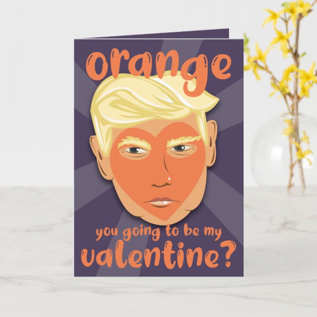Carte Drôle Coeur orange Donald Trump | Saint-Valentin (Fleur jaune)