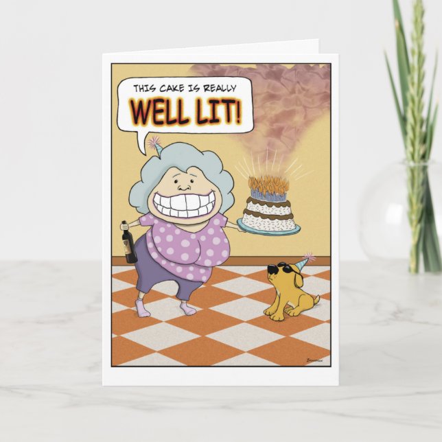 Carte Drôle Couché Avec Gâteau D'Anniversaire (Devant)
