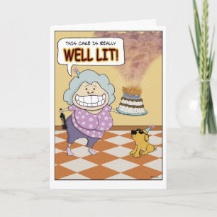 Carte Drôle Couché Avec Gâteau D'Anniversaire