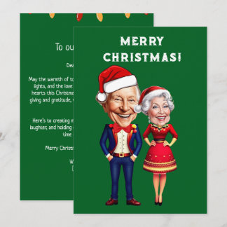 Carte Drôle couple de caricature de Noël vert et rouge