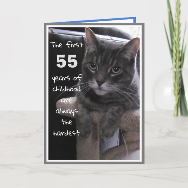 Carte drôle d'anniversaire 55 ans pour chat (Devant)