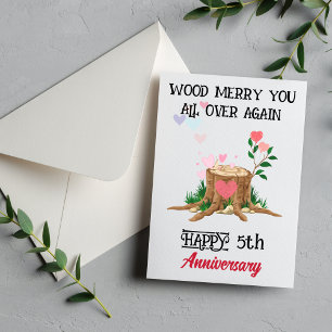 Carte drôle d'anniversaire en bois pour 5 ans avec
