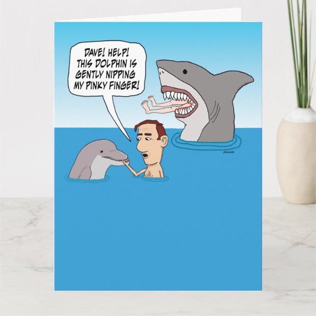 Carte Drôle Dauphin Nip et requin Bite Anniversaire (Devant)