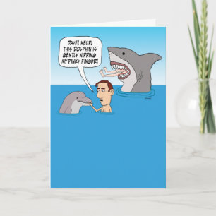 Carte Drôle Dauphin Nip et requin Bite Anniversaire