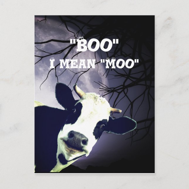 Carte drôle de Boo je veux dire Moo Vache Lune Hal (Devant)