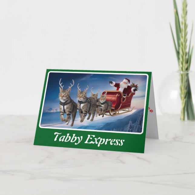 Carte Drôle de chat gris tabby Noël (Devant)