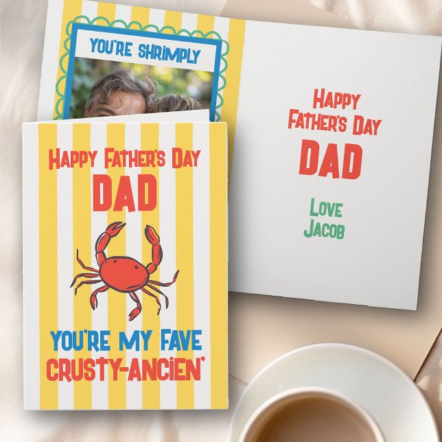 Carte drôle de crabe d'Amalfi à rayures jaunes pou (Funny Father's Day Card with
Photo - order instant digital download or professional print)
