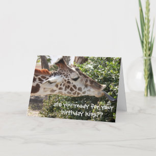 Carte drôle de girafe, prête pour votre baiser