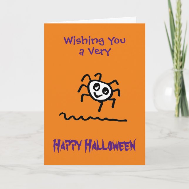 Carte drôle de Halloween avec une araignée mignonn (Devant)