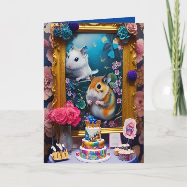 Carte drôle de hamsters avec gâteau d'anniversaire (Devant)