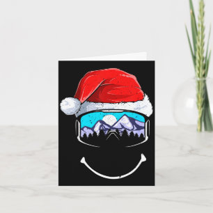 Carte Drôle de montagne de ski chapeau de père noël joye