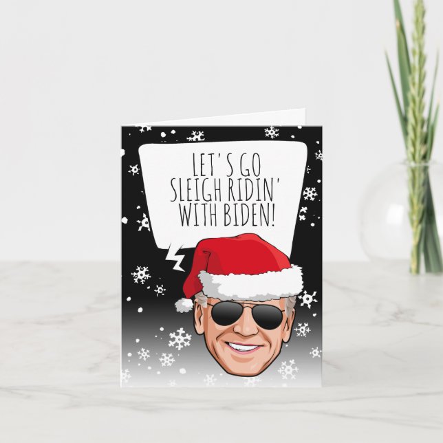 Carte Drôle de Noël Biden : Traîneau Ridin' avec Biden (Devant)