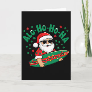 Carte Drôle de Père Noël hawaïen Alo-ho-ho-ha surfant No