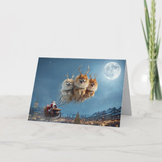 Carte Drôle de Pomeranian Renne Noël